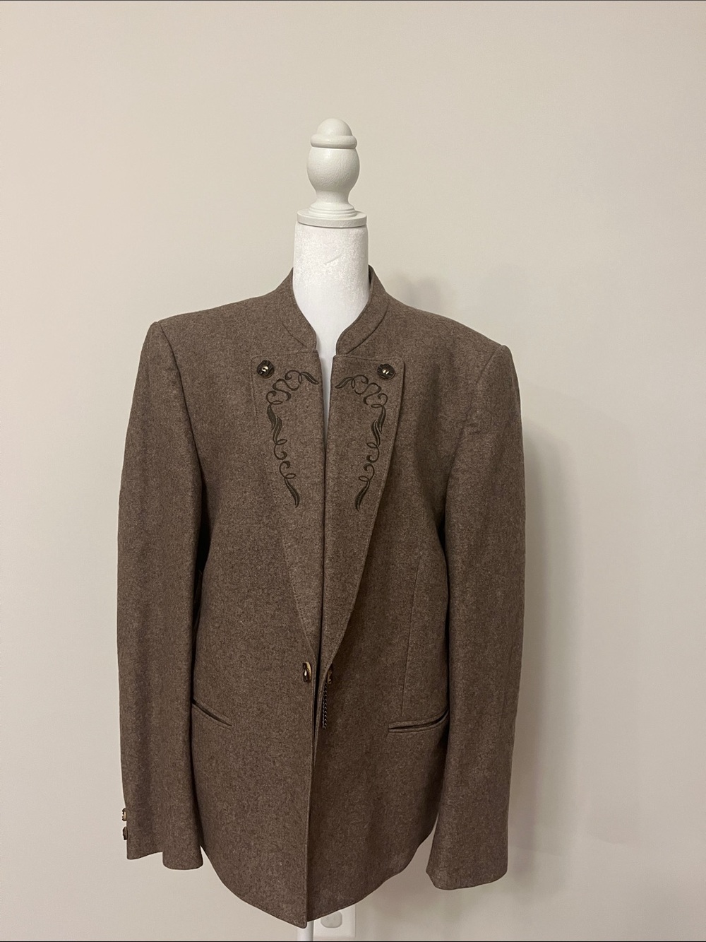 Vintage Alphorn Alpen Loden Wool Blazer Jacket | German Trachten Embroidered Coa